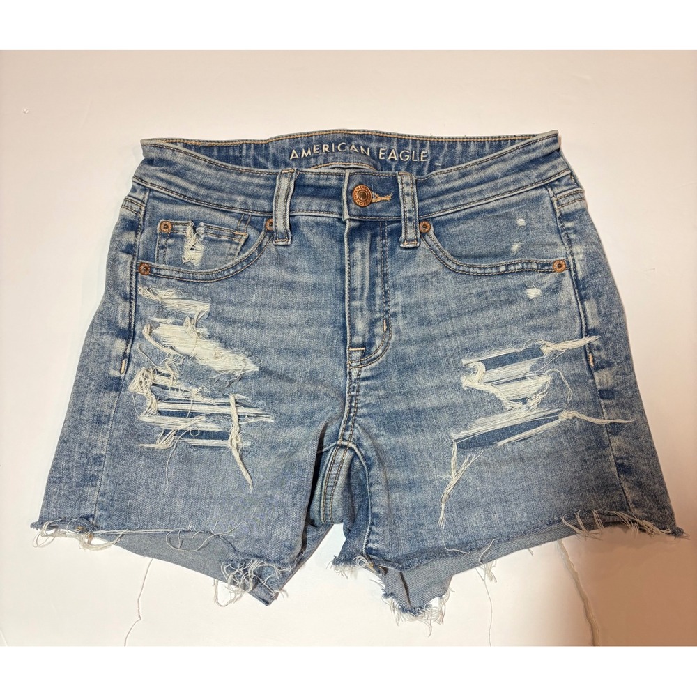 American Eagle Next Level Stretch Distressed Denim Shorts Light‎ Wash Women 2